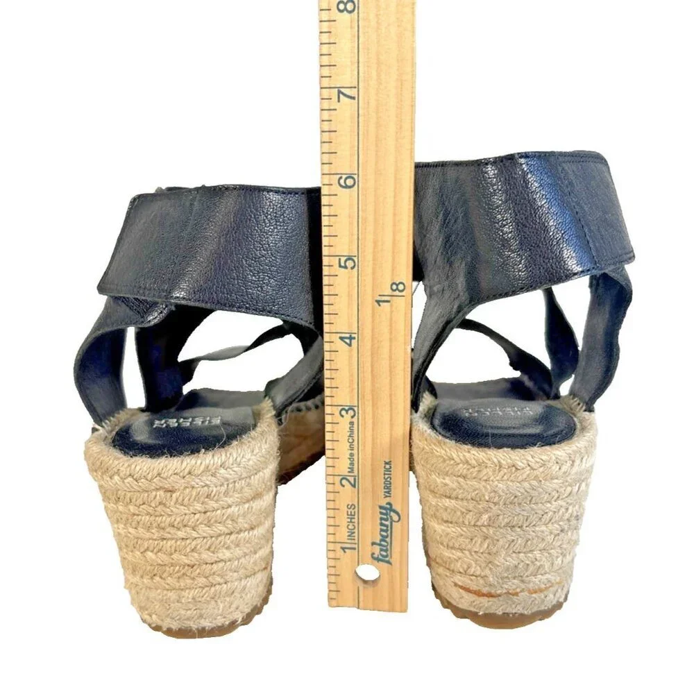 Eileen Fisher Black Leather Willow Espadrille Wedge Heels Women's Size 9.5 Boho